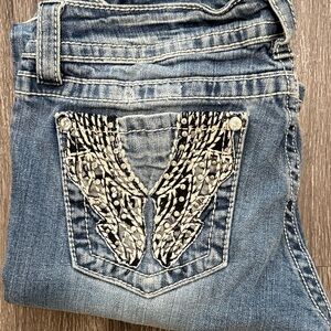 Miss Me Light Blue Straight Leg Jeans with White Accents